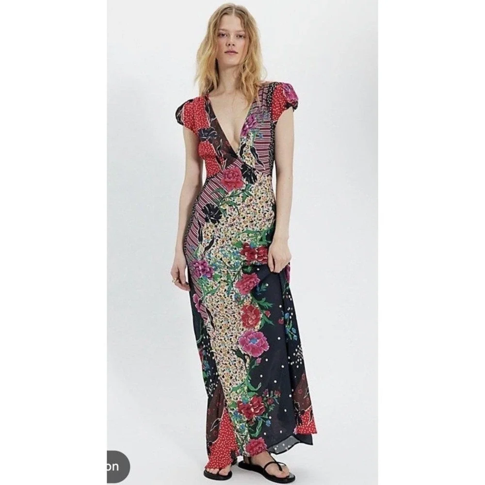 Free People Echo Chamber Maxi Dress Floral Size S Sundress Boho chic Patchwork
